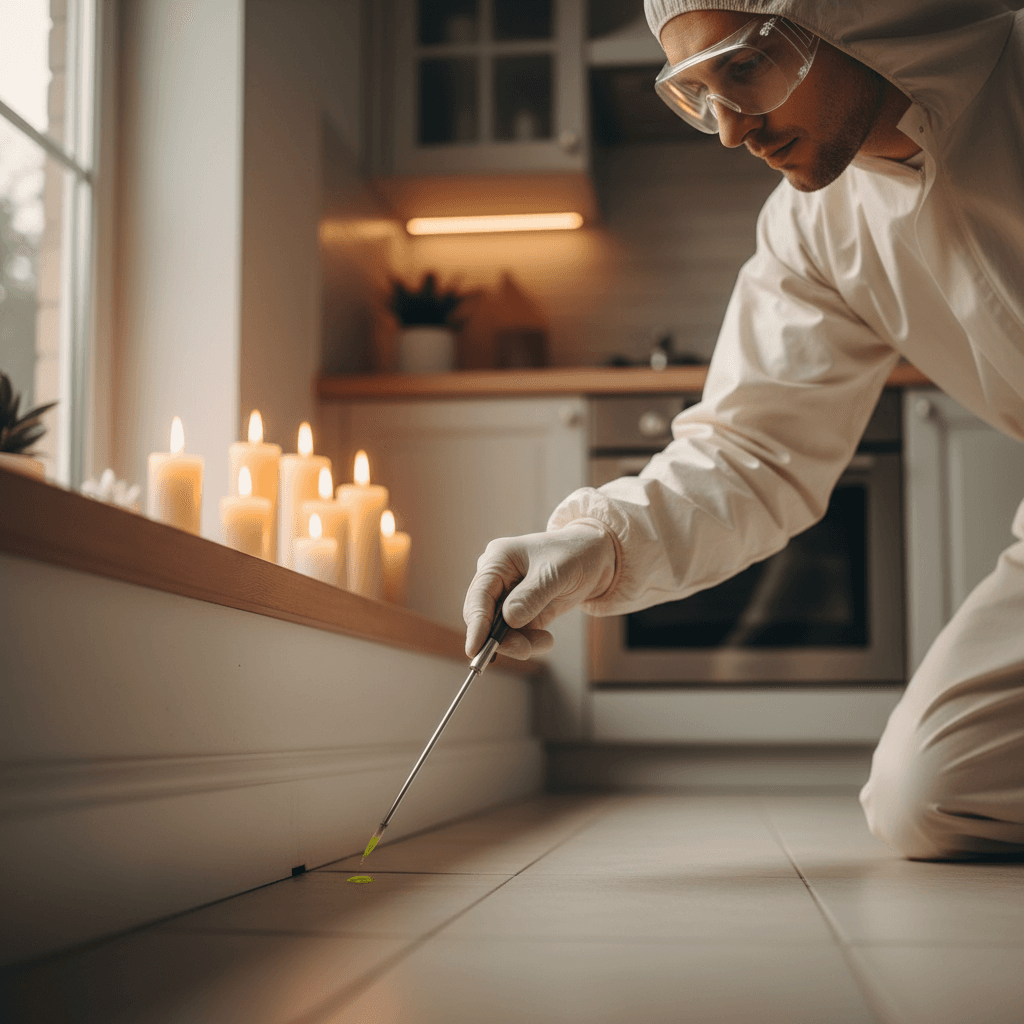 Technician applying residential pest control treatment