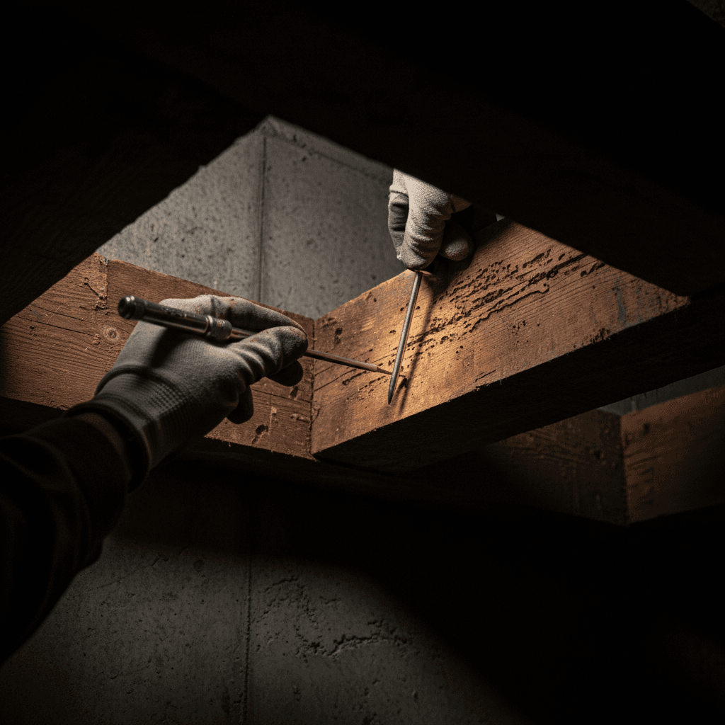 Termite inspection of wooden foundation